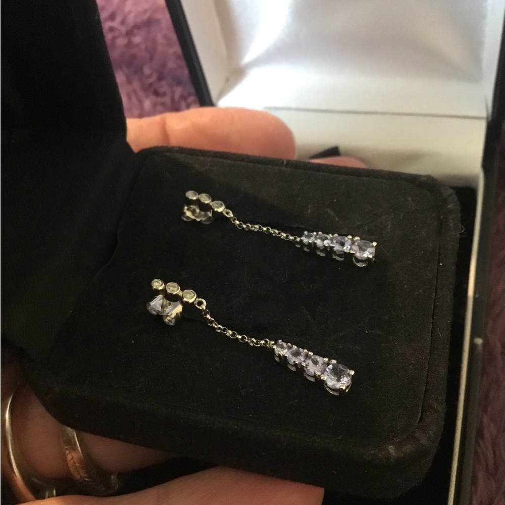 Vintage 10K White Gold Tanzanite & Diamond Accent Dangle Earrings - Picture 5 of 12